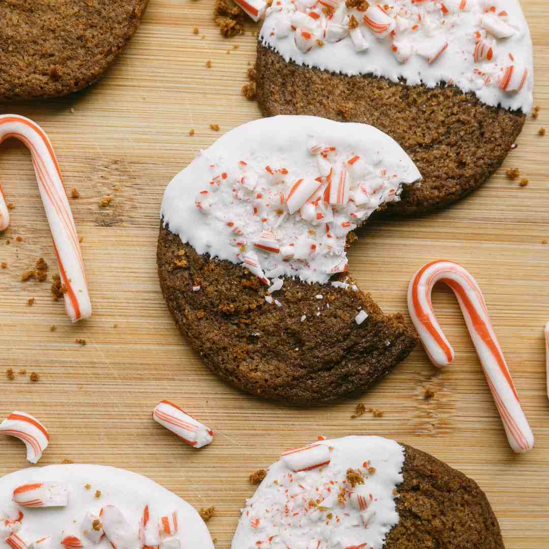 Gingersnap Cookies Dipped in White Chocolate and Candy Canes